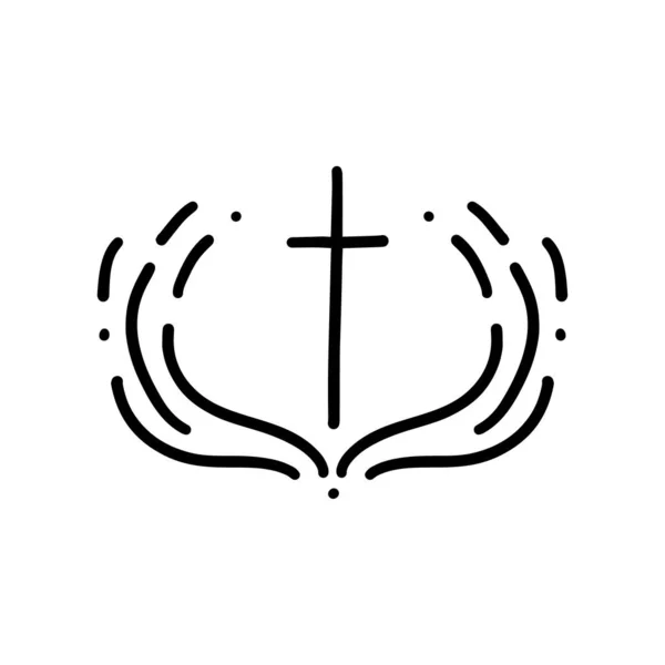 Ilustración vectorial del logotipo cristiano. Emblema con la Cruz y la Santa Biblia. Comunidad religiosa. Elemento de diseño para póster, logotipo, insignia, signo — Archivo Imágenes Vectoriales