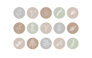 Vurgulama Kapağı Simgesi. Doğal Hikaye 'nin altını çiz. El çizimi çiçek logosu. Fotoğrafçılar için logo şablonu, moda blogcusu, yoga stüdyosu. Monoline stili Herb. Botanik Çiçek Çizimleri