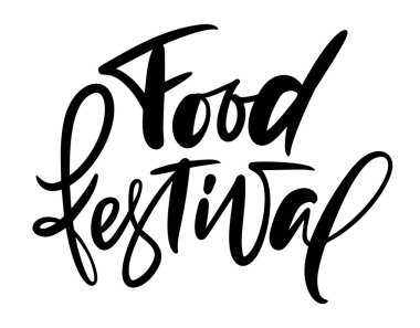 Yemek Festivali vektör kaligrafik el çizimi metin. Sokak yiyecekleri logosu veya etiketi