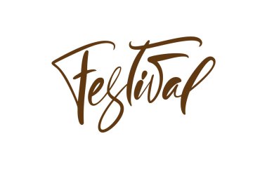 El çizimi vektör kaligrafik metin festivali. Müzikal ya da yemek tatili illüstrasyonları. Poster ya da tişört tasarımı, afiş ve poster için