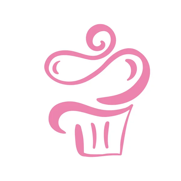 Cake vector kalligrafisch logo. Zoete cupcake met room, vintage dessert embleem template design element. Snoep bar verjaardag of bruiloft uitnodiging — Stockvector