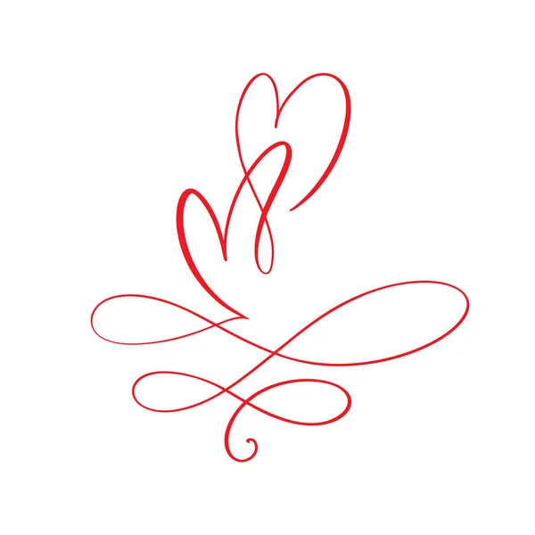 Pareja de San Valentín Rojo dibujado a mano Caligrafía dos Corazones. Ilustración de letras caligráficas. Holiday Design elemento de San Valentín. Icono amor decoración para web, boda e impresión. Aislado — Archivo Imágenes Vectoriales