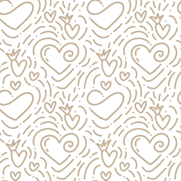 Mão desenhada monolina bonito Dia dos Namorados caneca coração e amor fundo padrão. Ilustração sem emenda do vetor para o amor e o casamento, cartão de saudação e convite — Vetor de Stock