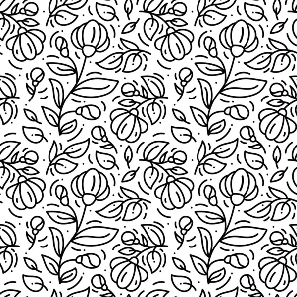 Fondo de patrón sin costura de monolina floral, impresión textil. Ilustración vectorial interminable dibujada a mano de flores sobre fondo claro. Tema de flores. Colección de verano — Vector de stock