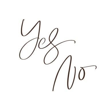 Evet ve hayır tuşu mesajı. El çizimi harf tasarımı, vektör çizimi. Beyaz arkaplanda izole hat yazısı