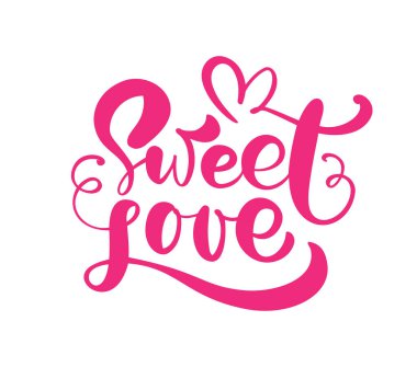 El yazısıyla yazılmış Kırmızı metin. Sevgiyle yazılmış. Valentine kart vektör kaligrafisi. Romantik kart şablonu için el çizimi harfler. Kutlama afişi, broşür