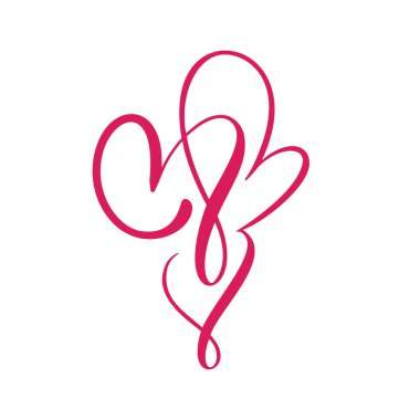 İki kızıl aşığın kalbi. Valentine kartı el yapımı vektör kaligrafisi. Tebrik kartı, fotoğraf kaplamaları, tişört baskısı, broşür, poster tasarımı için dekor