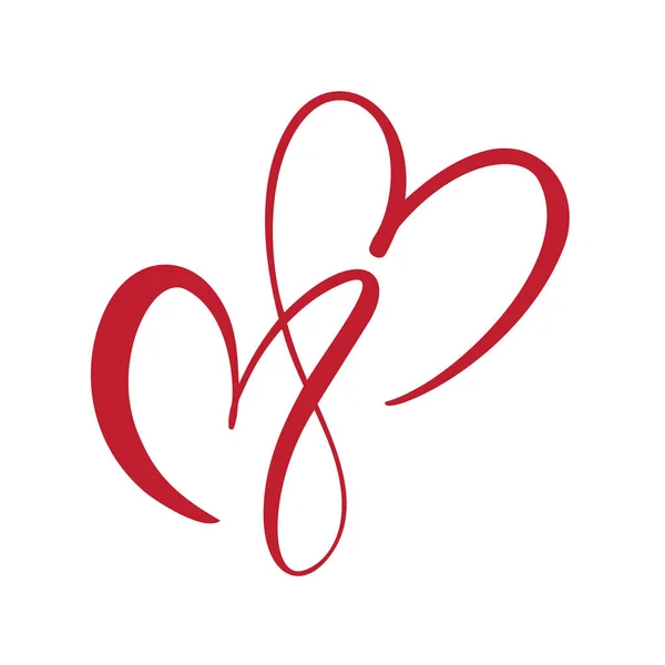 Deux amants rouges florissants coeur. Carte Valentine calligraphie vectorielle faite à la main. Décor pour carte de vœux, superpositions de photos, imprimé t-shirt, flyer, poster design — Image vectorielle