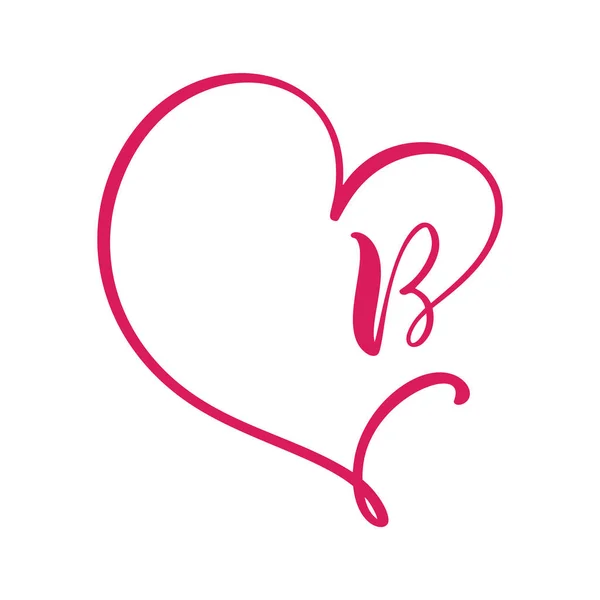 Vector Vintage floral letter monogram B. Calligraphy element logo Valentine flourish frame. Hand drawn heart sign for page decoration and design illustration. Love wedding card for invitation — Stock Vector