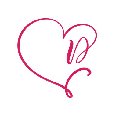 Vector Vintage çiçek harfli monogram D. Kaligrafi elemanı logosu Valentine çerçevesi. Sayfa dekorasyonu ve tasarım çizimi için elle çizilmiş kalp işareti. Davetiye için düğün kartı
