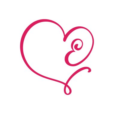 Vector Vintage çiçek harfli monogram E. Kaligrafi elemanı logosu Valentine çerçevesi. Sayfa dekorasyonu ve tasarım çizimi için elle çizilmiş kalp işareti. Davetiye için düğün kartı