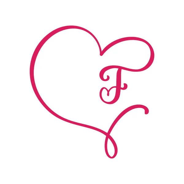 Vector Vintage floral letter monogram F. Calligraphy element logo Valentine flourish frame. Hand drawn heart sign for page decoration and design illustration. Love wedding card for invitation — Stock Vector