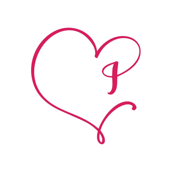 Vector Vintage çiçek baş harfleri I. Kaligrafi elemanı logosu Valentine çerçevesi. Sayfa dekorasyonu ve tasarım çizimi için elle çizilmiş kalp işareti. Aşk düğün kartı veya davetiye — Stok Vektör