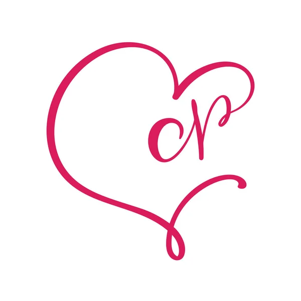 Vector Vintage çiçek desenli N. Kaligrafi elemanı logosu Valentine çerçevesi. Sayfa dekorasyonu ve tasarım çizimi için elle çizilmiş kalp işareti. Aşk düğün kartı veya davetiye — Stok Vektör
