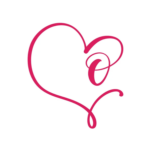 Vector Vintage virágos monogram levél O. Calligraphy elem logó Valentine virágos keret. Kézzel rajzolt szív jele oldal dekoráció és design illusztráció. Szerelem esküvői kártya vagy meghívó — Stock Vector