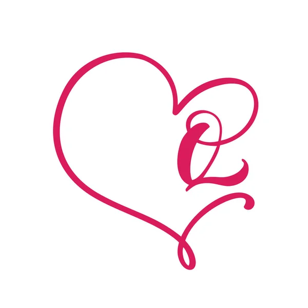 Vector Vintage floral monogram letter Q. Calligraphy element logo Valentine flourish frame. Hand drawn heart sign for page decoration and design illustration. Love wedding card or invitation — Stock Vector