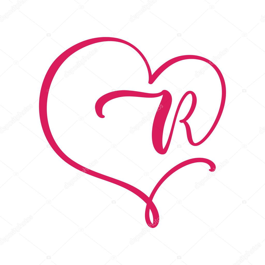 Vector Vintage Floral Monogram Letter R Calligraphy Element Logo Valentine Flourish Frame Hand Drawn Heart Sign For Page Decoration And Design Illustration Love Wedding Card Or Invitation Premium Vector In Adobe