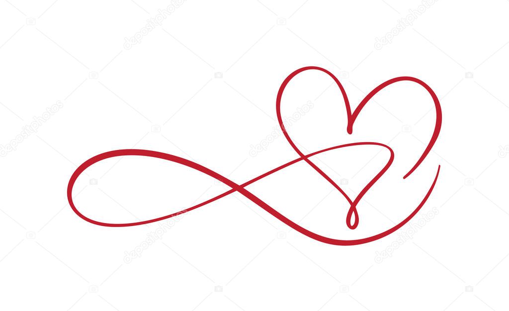Heart love sign forever logo. Design flourish element for valentine card. Vector illustration. Infinity Romantic symbol wedding. Template for t shirt, card, poster