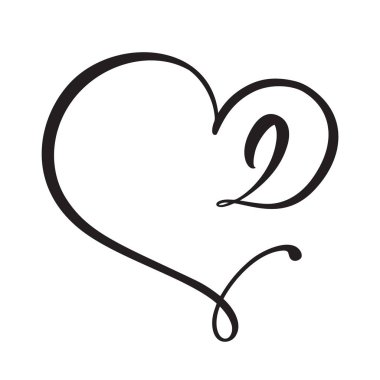 Vector Vintage çiçek desenli 2 numara. Kaligrafi elemanı logosu Valentine çerçevesini güzelleştiriyor. Sayfa dekorasyonu ve tasarım çizimi için elle çizilmiş kalp işareti. Aşk düğün kartı veya davetiye
