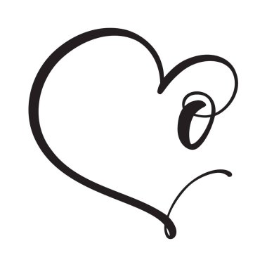 Vector Vintage çiçekli monogram numarası 0. Kaligrafi elemanı logosu Valentine çerçevesini güzelleştiriyor. Sayfa dekorasyonu ve tasarım çizimi için elle çizilmiş kalp işareti. Aşk düğün kartı veya davetiye