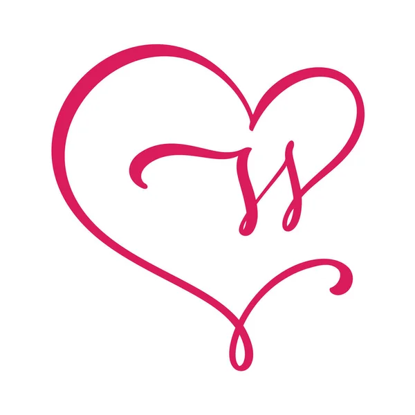 Vector Vintage floral monogram letter W. Calligraphy element logo Valentine flourish frame. Hand drawn heart sign for page decoration and design illustration. Love wedding card or invitation — Stock Vector
