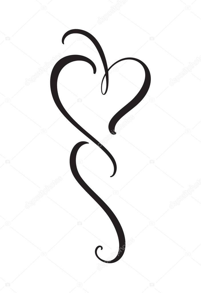 Heart love logo with Infinity sign. Design flourish element for valentine card. Vector illustration. Romantic symbol wedding. Template for t shirt, banner, poster