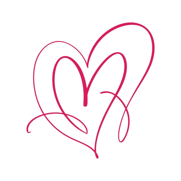 Dvě vzkvétající rudá srdce milenců. Valentýnská ručně vyrobená vektorová kaligrafie. Dekor na pozdrav, foto překrytí, potisk trička, leták, design plakátu — Stockový vektor