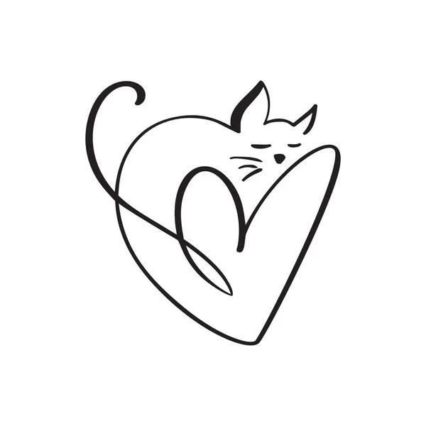 Logo miłości serca i kota. Zaprojektuj element kwitnący dla karty walentynkowej. Ilustracja wektora. Romantyczny ślub symboli. Szablon koszulki, baner, plakat — Wektor stockowy