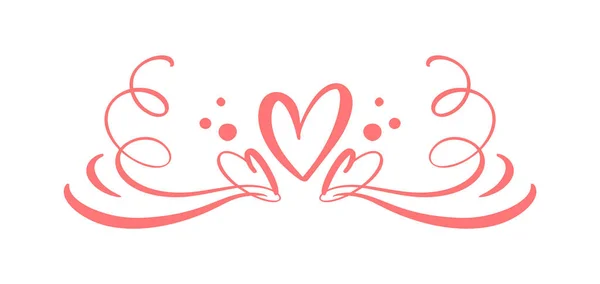 Logotipo de sinal de amor coração. Design flourish elemento valentine card para divisor. Ilustração vetorial. Infinito casamento símbolo romântico. Modelo para t-shirt, cartão, cartaz — Vetor de Stock