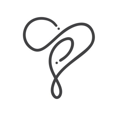 Sonsuzluk işaretli kalp aşkı logosu. Sevgililer günü kartı için monolin tasarımı. Vektör çizimi. Romantik sembol düğünü. Tişört, afiş, poster için şablon