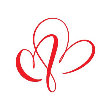 İki kızıl aşığın kalbi. Valentine kartı el yapımı vektör kaligrafisi. Tebrik kartı, fotoğraf kaplamaları, tişört baskısı, broşür, poster tasarımı için dekor