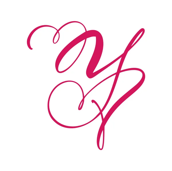 Vector Vintage floral monogram letter Y. Calligraphy element heart logo Valentine card flourish frame. Hand drawn Love sign for page decoration and design illustration — 스톡 벡터