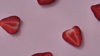 Strawberry background motion design video. Bio slice fruit berries. color texture close up. 4k 3840x2160