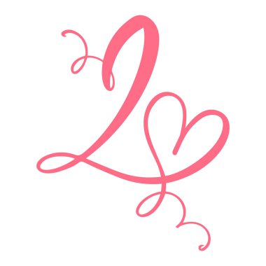 Vector Vintage floral monogram Number two 2. Calligraphy element heart logo Valentine card flourish frame. Hand drawn Love sign for page decoration and design illustration