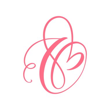 Vector Vintage floral monogram letter O. Calligraphy element heart logo Valentine card flourish frame. Hand drawn Love sign for page decoration and design illustration