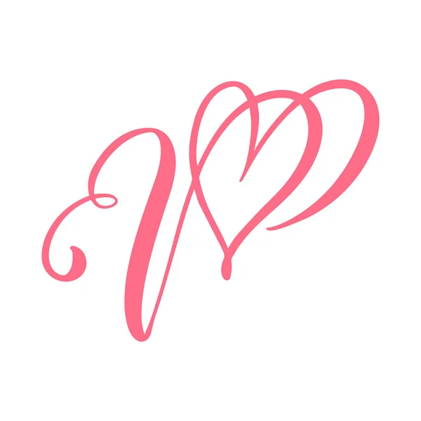 Vector Vintage kwiatowy monogram litera P. Element kaligrafii serce logo Walentynki karty kwitną ramki. Ręcznie rysowane znak miłości do dekoracji strony i ilustracji projektu — Wektor stockowy