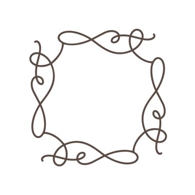 Flourish Monoline vektör çerçeve çizimi. Logo, davetiye, düğün, hediyeler, fotoğraflar, monogram için el yazısı tarzı klasik süs. Basit, basit, güzel kart.