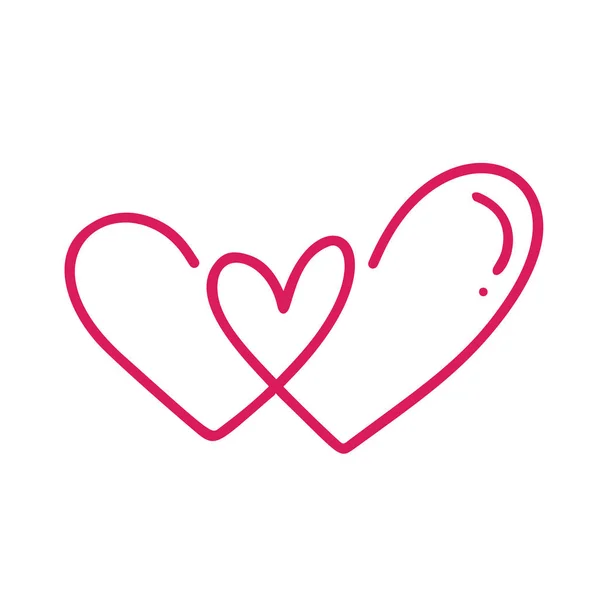 Deux amants rouges monolines coeur. Carte Valentine calligraphie vectorielle faite à la main. Décor pour carte de vœux, superpositions de photos, imprimé t-shirt, flyer, poster design — Image vectorielle