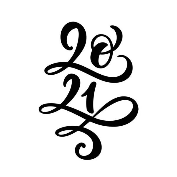 Vector caligráfico 2021 texto. Navidad y Feliz Año Nuevo concepto de diseño con texto de caligrafía pincel sobre fondo blanco. Letra dibujada a mano — Vector de stock