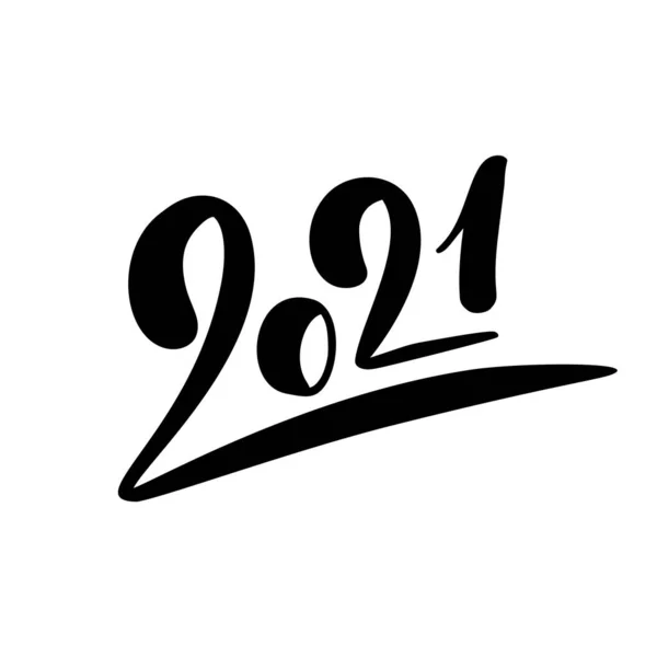 Vektor kalligrafisk 2021 text. Jul och Gott Nytt År konceptdesign med kalligrafi borste text på vit bakgrund. Handritade bokstäver — Stock vektor
