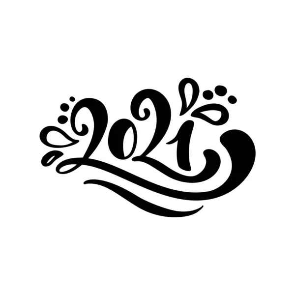 Vector kalligrafische 2021 tekst. Kerstmis en Gelukkig Nieuwjaar concept ontwerp met kalligrafie borstel tekst op witte achtergrond. Handgetekende letters — Stockvector