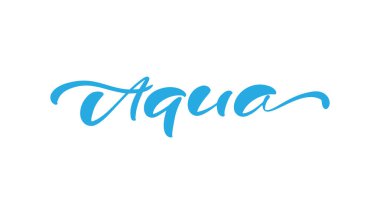Blue vector Aqua text logo with water wave. Eco concept fresh clean drink water. For shop, web banner, poster