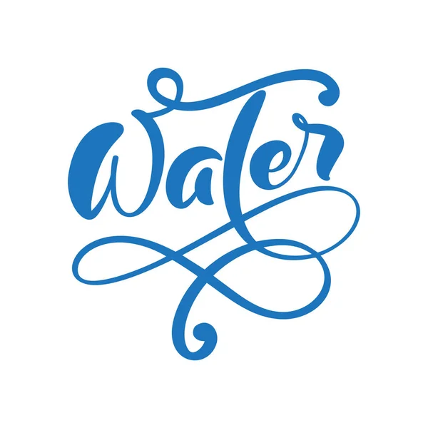 Синий цветок каллиграфического вектора Aqua text logo with water wave and drop. Концепция экологически чистой питьевой воды. Для магазина, веб-баннера, плаката — стоковый вектор