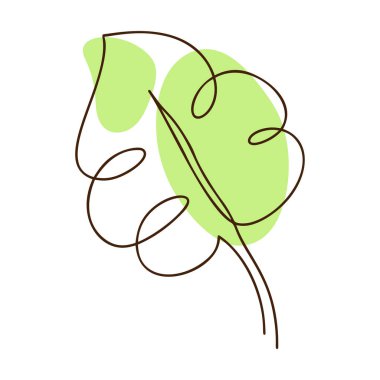 Yeşil arka planlı Vektör Canavar yaprak çizgisi sanatı. Katılım çizimi. Minimalizm sanatı. Modern dekor