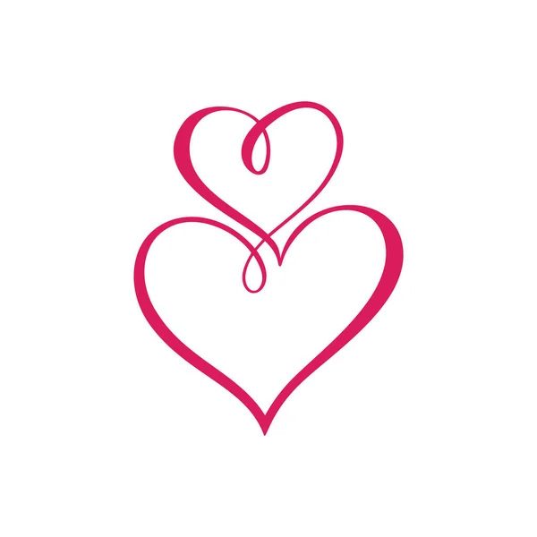 Två Blomstrande Röda Älskare Hjärta Alla Hjärtans Kort Handgjorda Vektor — Stock vektor
