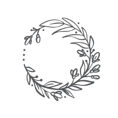 El yapımı dallı çelenk. Davetiyeler, tebrik kartları, hatıra defterleri, metin için yeri olan posterler için vektör tasarımı yay çerçeve logosu ögesi. Klasik dekor.