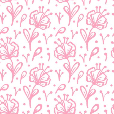 Organik ve sağlıklı gıda ambalajları, doğal eko kozmetik ürünleri ve vejetaryen ürünleri için kırmızı yapraklı ve çiçekli vektör deseni ve soyut arkaplan.