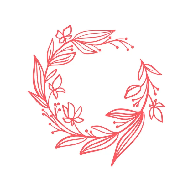 Handgezeichneter Blumenkranz Mit Zweigen Vector Floral Design Federrahmenelement Für Einladungen — Stockvektor
