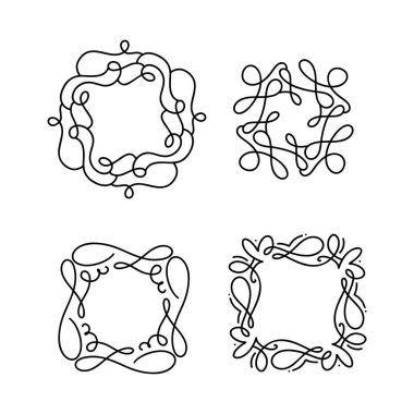 Monolin vektör çerçevesini zenginleştir. Logo, davetiye, düğün, hediyeler, fotoğraflar, monogram için el yazısı tarzı klasik süs. Çiçek Basit Kart.