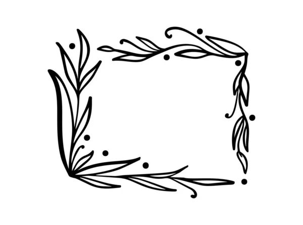Ręcznie rysowana kwadratowa, minimalistyczna rama z wiosennymi liśćmi. Wektorowe elementy kwiatowe na zaproszenie, kartka okolicznościowa, scrapbooking, plakat z miejscem na tekst. Zabytkowy wystrój — Wektor stockowy